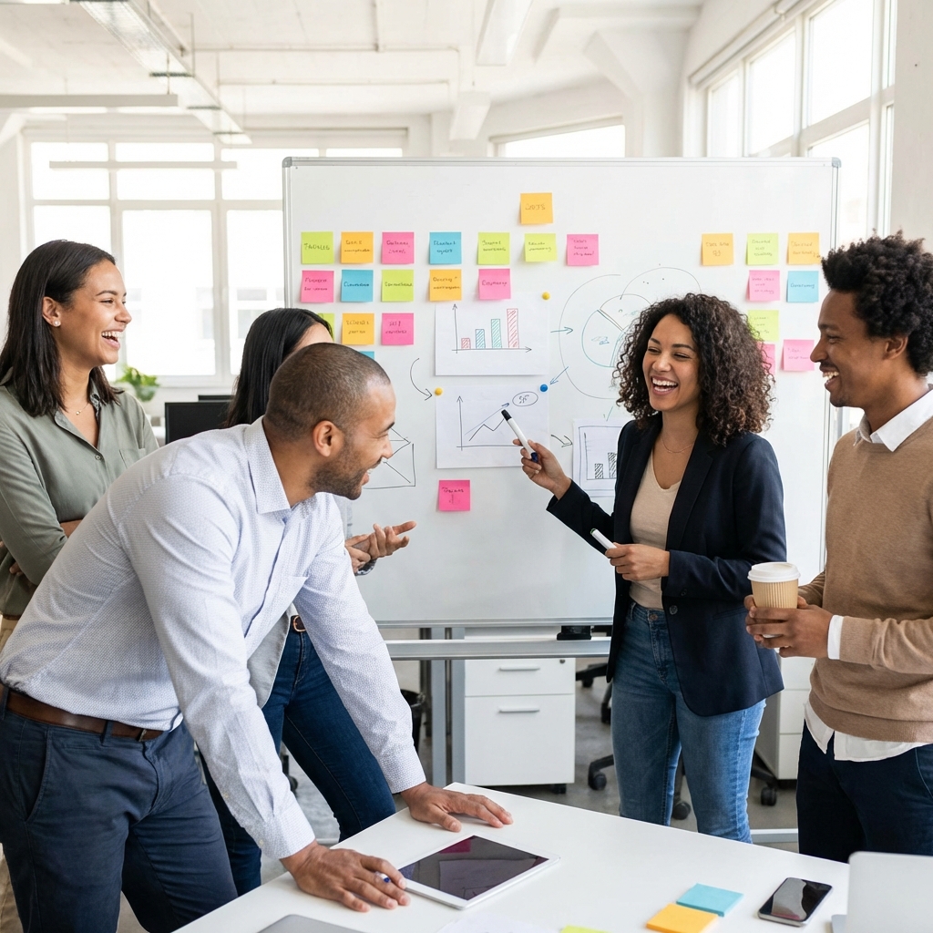 Diverse business team collaborating